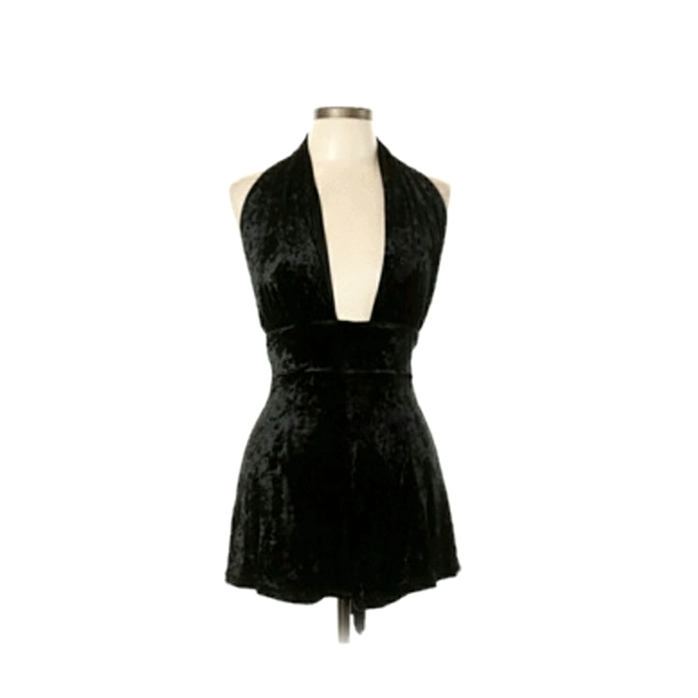 Stretch Velvet Halterneck Playsuit